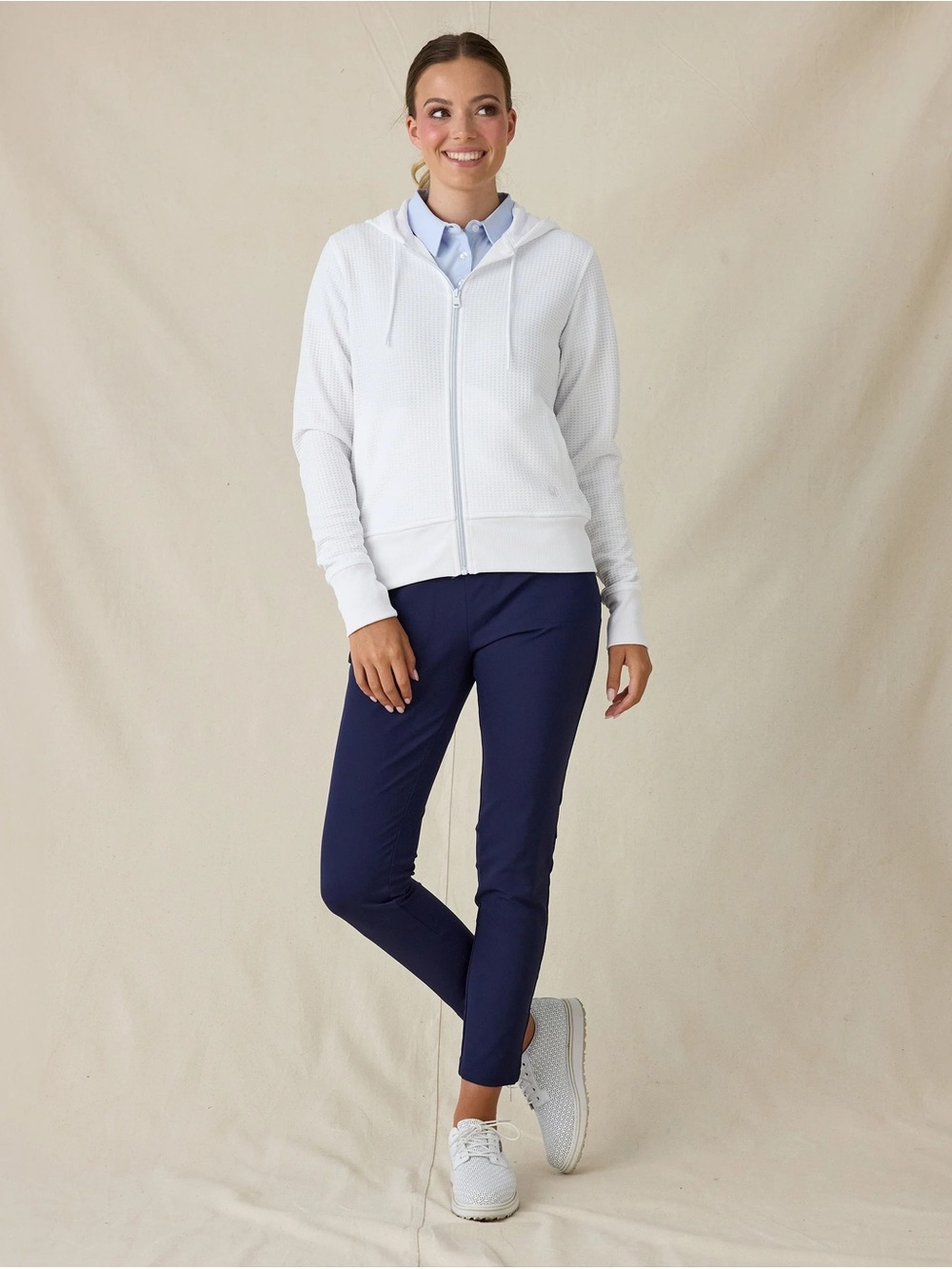 Cropped White Zip-Front Hoodie Jacket